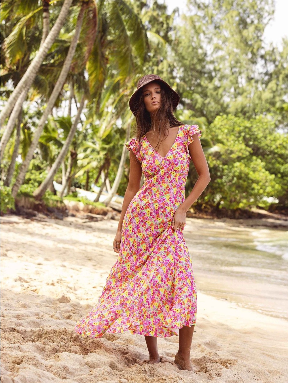 NWT Beach Riot Elodie Maxi Dress Neon Bouquet XL Tropical Resort Vacation